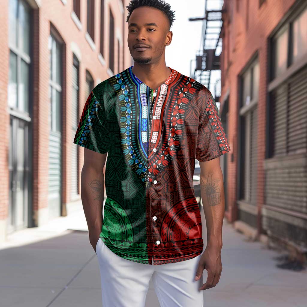 Green-red Dashiki and Tapa Pattern Baseball Jersey Africa-Polynesia Together Culture LT9