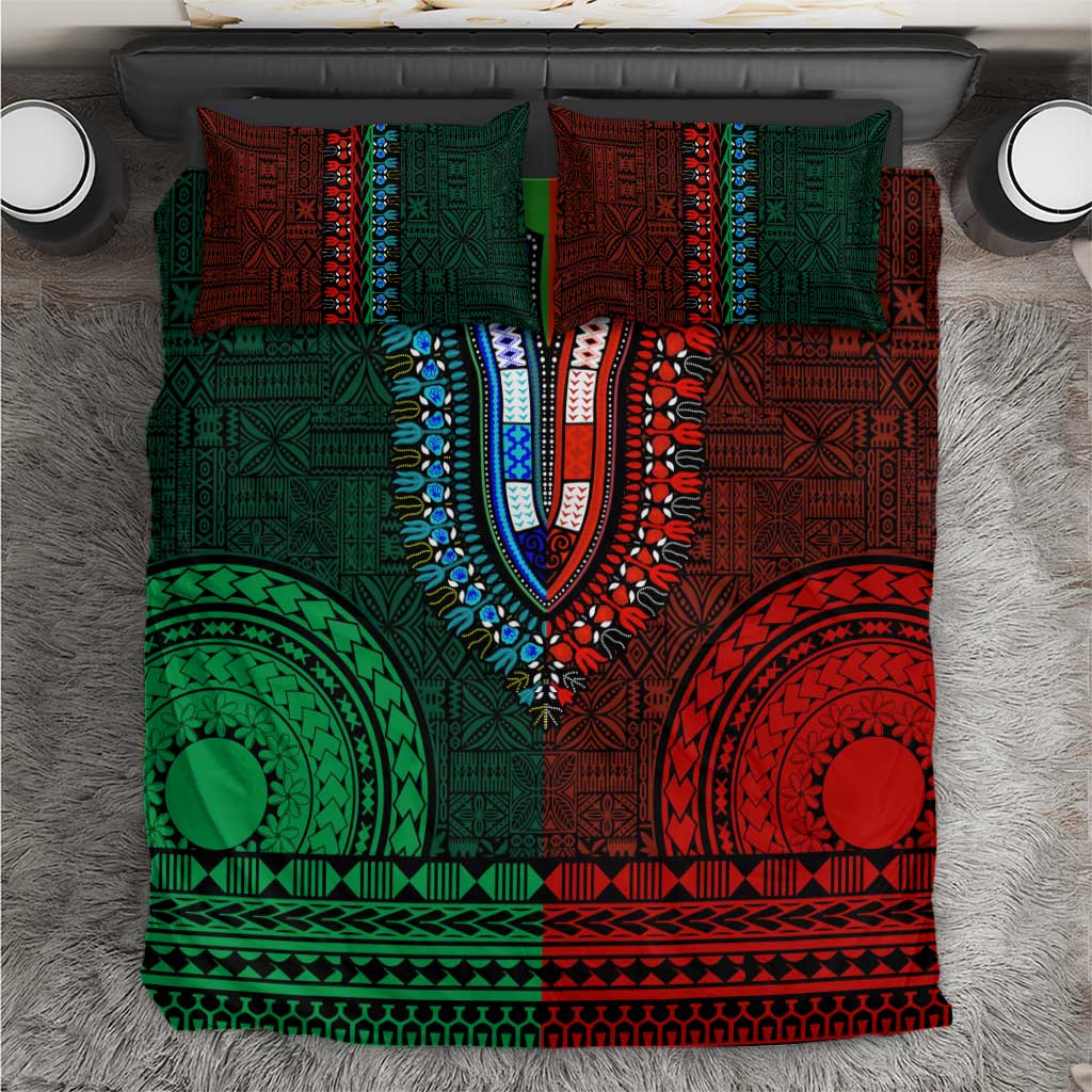Green-red Dashiki and Tapa Pattern Bedding Set Africa-Polynesia Together Culture LT9