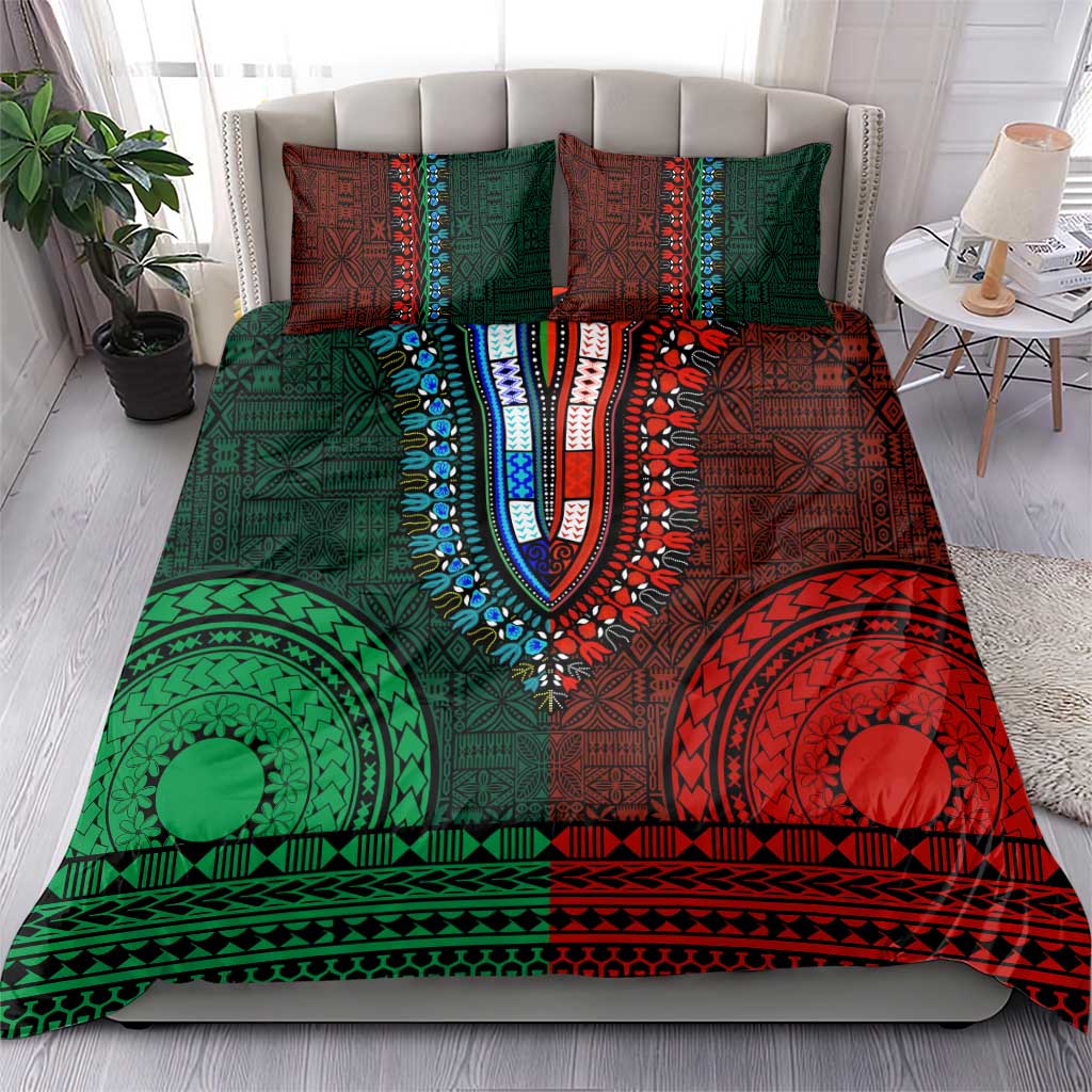 Green-red Dashiki and Tapa Pattern Bedding Set Africa-Polynesia Together Culture LT9
