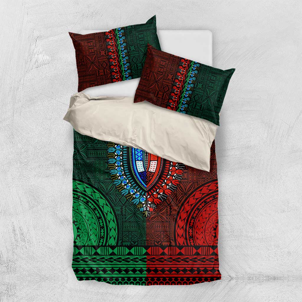 Green-red Dashiki and Tapa Pattern Bedding Set Africa-Polynesia Together Culture LT9