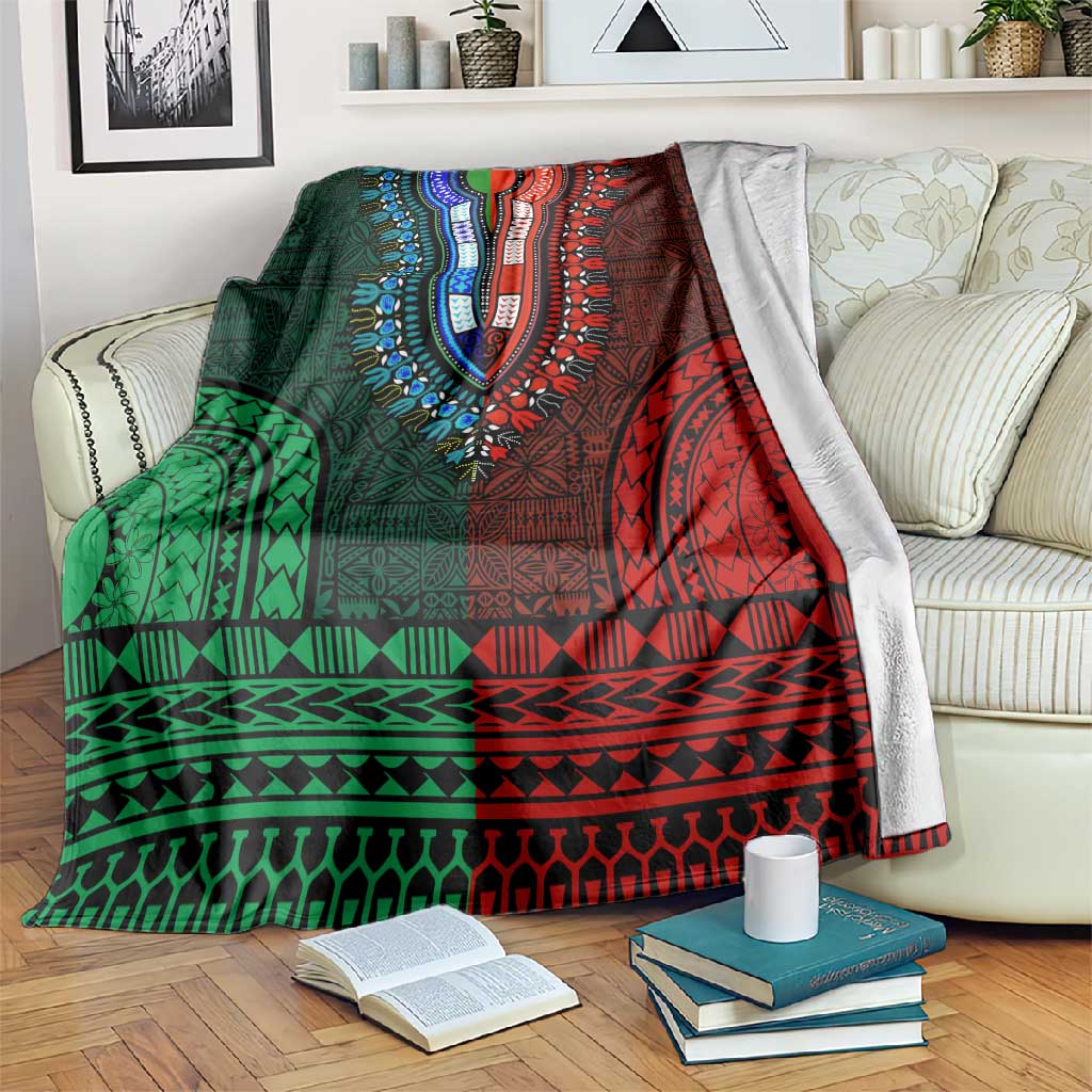 Green-red Dashiki and Tapa Pattern Blanket Africa-Polynesia Together Culture LT9