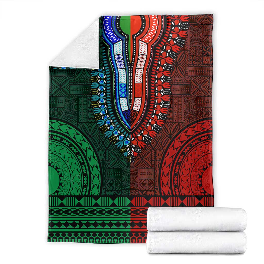Green-red Dashiki and Tapa Pattern Blanket Africa-Polynesia Together Culture LT9