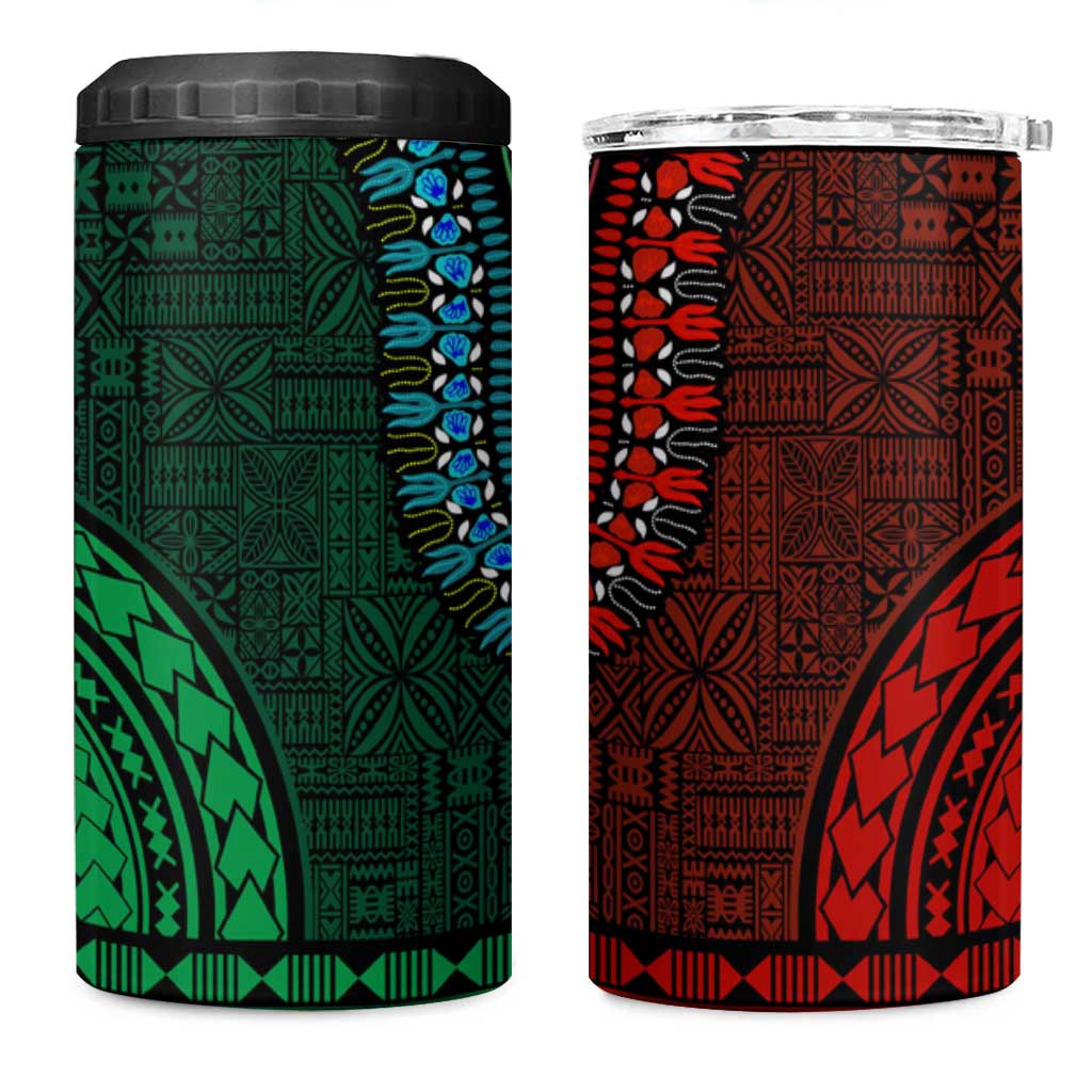 Green-red Dashiki and Tapa Pattern 4 in 1 Can Cooler Tumbler Africa-Polynesia Together Culture LT9