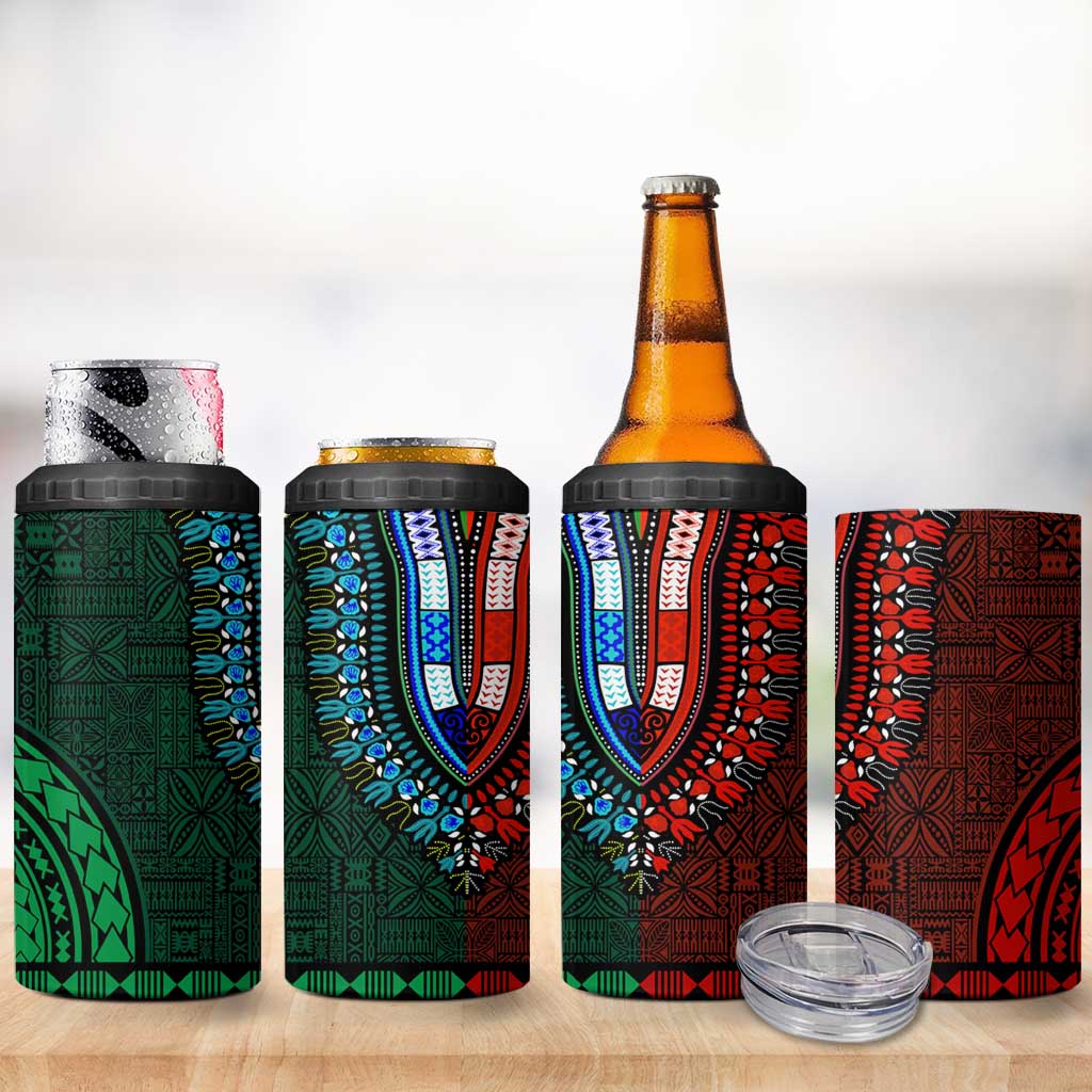 Green-red Dashiki and Tapa Pattern 4 in 1 Can Cooler Tumbler Africa-Polynesia Together Culture LT9