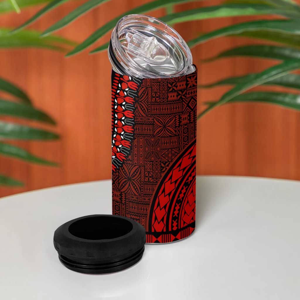 Green-red Dashiki and Tapa Pattern 4 in 1 Can Cooler Tumbler Africa-Polynesia Together Culture LT9