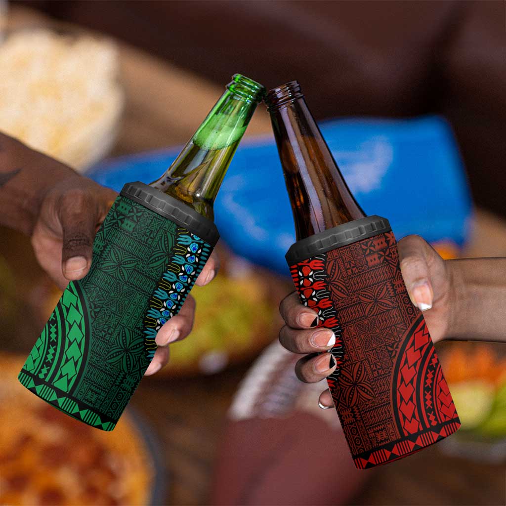 Green-red Dashiki and Tapa Pattern 4 in 1 Can Cooler Tumbler Africa-Polynesia Together Culture LT9