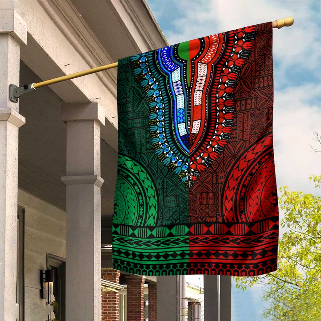Green-red Dashiki and Tapa Pattern Garden Flag Africa-Polynesia Together Culture LT9