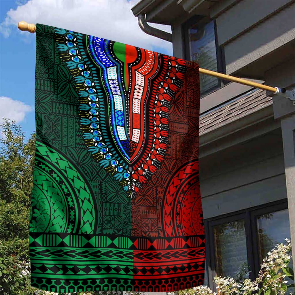 Green-red Dashiki and Tapa Pattern Garden Flag Africa-Polynesia Together Culture LT9
