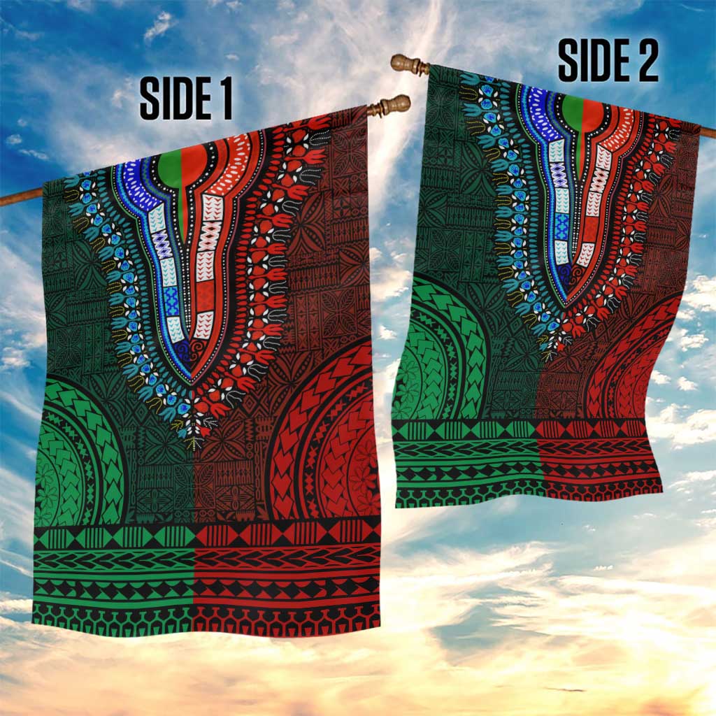 Green-red Dashiki and Tapa Pattern Garden Flag Africa-Polynesia Together Culture LT9