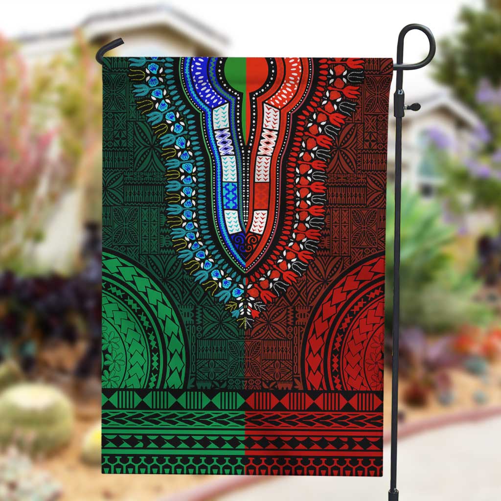 Green-red Dashiki and Tapa Pattern Garden Flag Africa-Polynesia Together Culture LT9