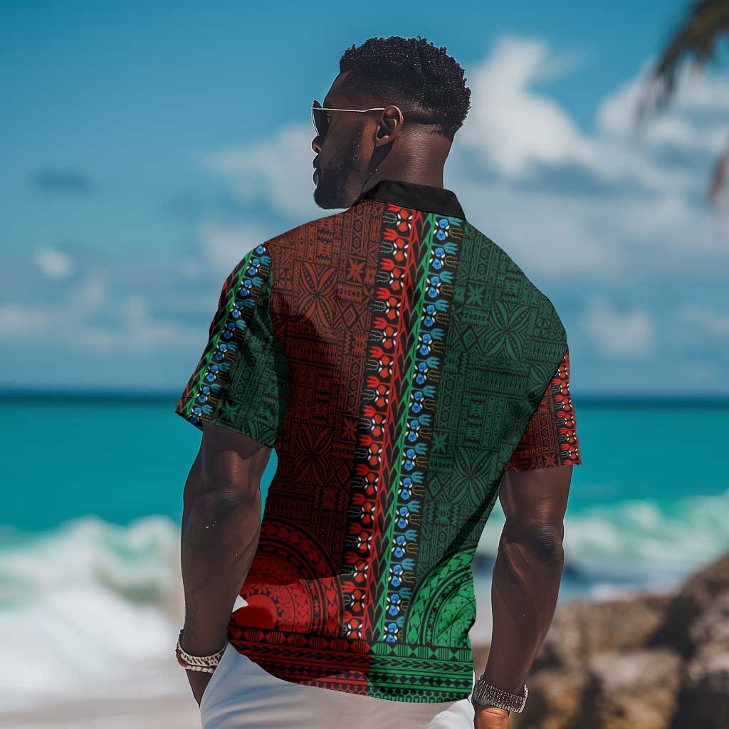 Green-red Dashiki and Tapa Pattern Hawaiian Shirt Africa-Polynesia Together Culture LT9