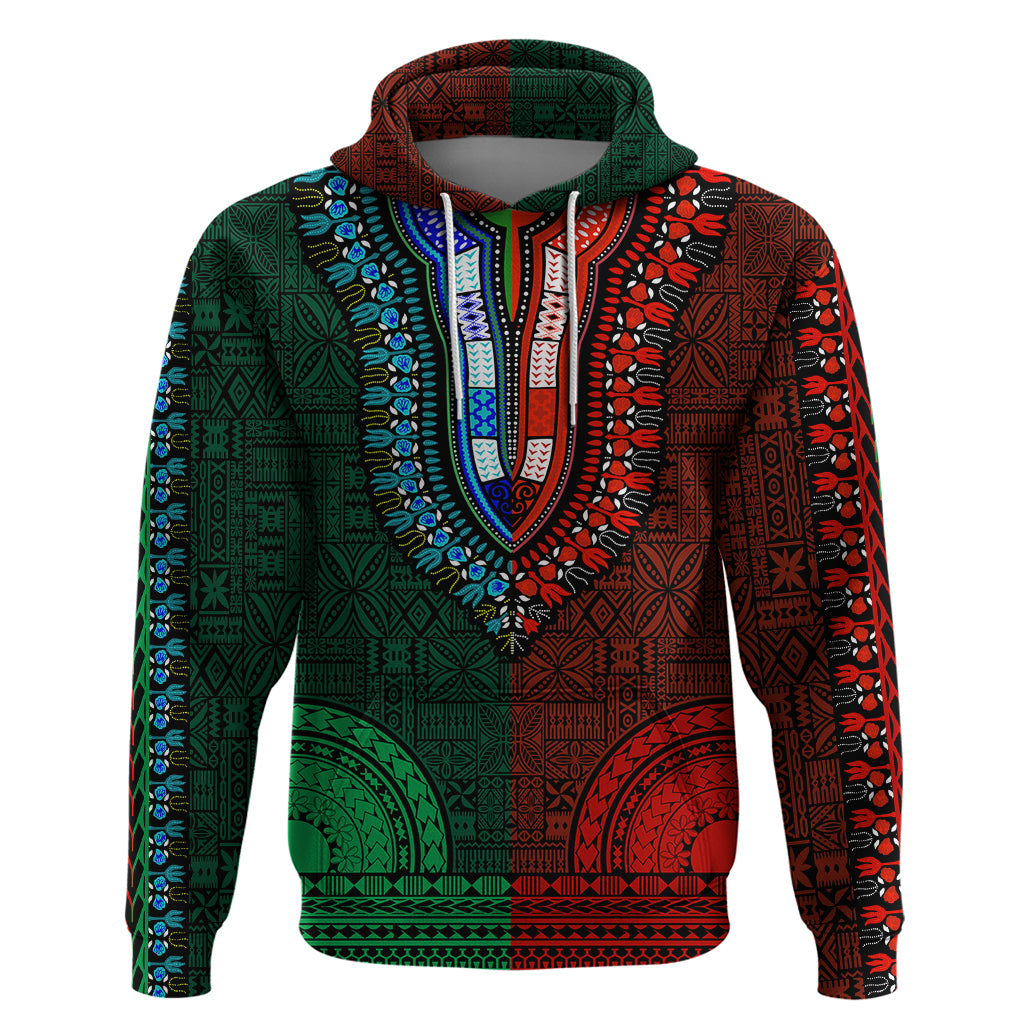 African Dashiki Hoodie With Tapa Pattern - Half Green and Red LT9