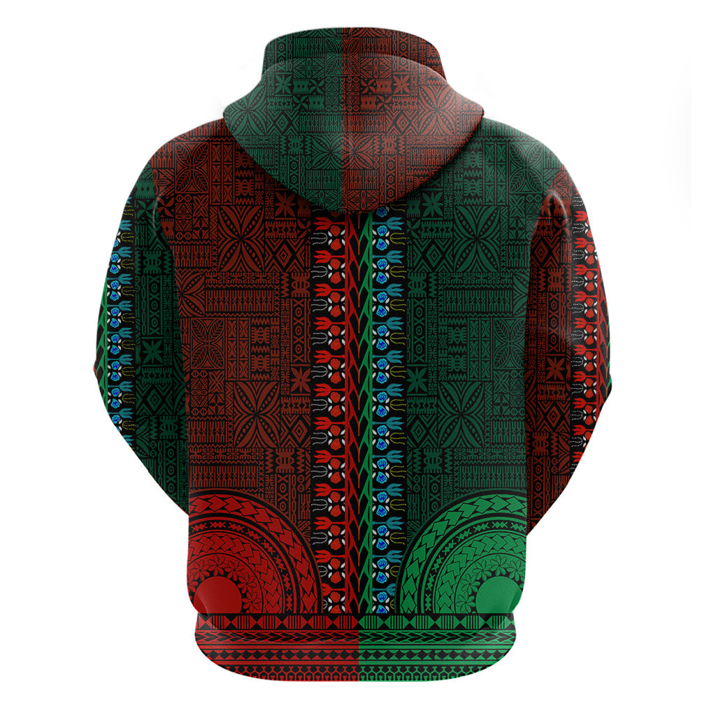 African Dashiki Hoodie With Tapa Pattern - Half Green and Red LT9