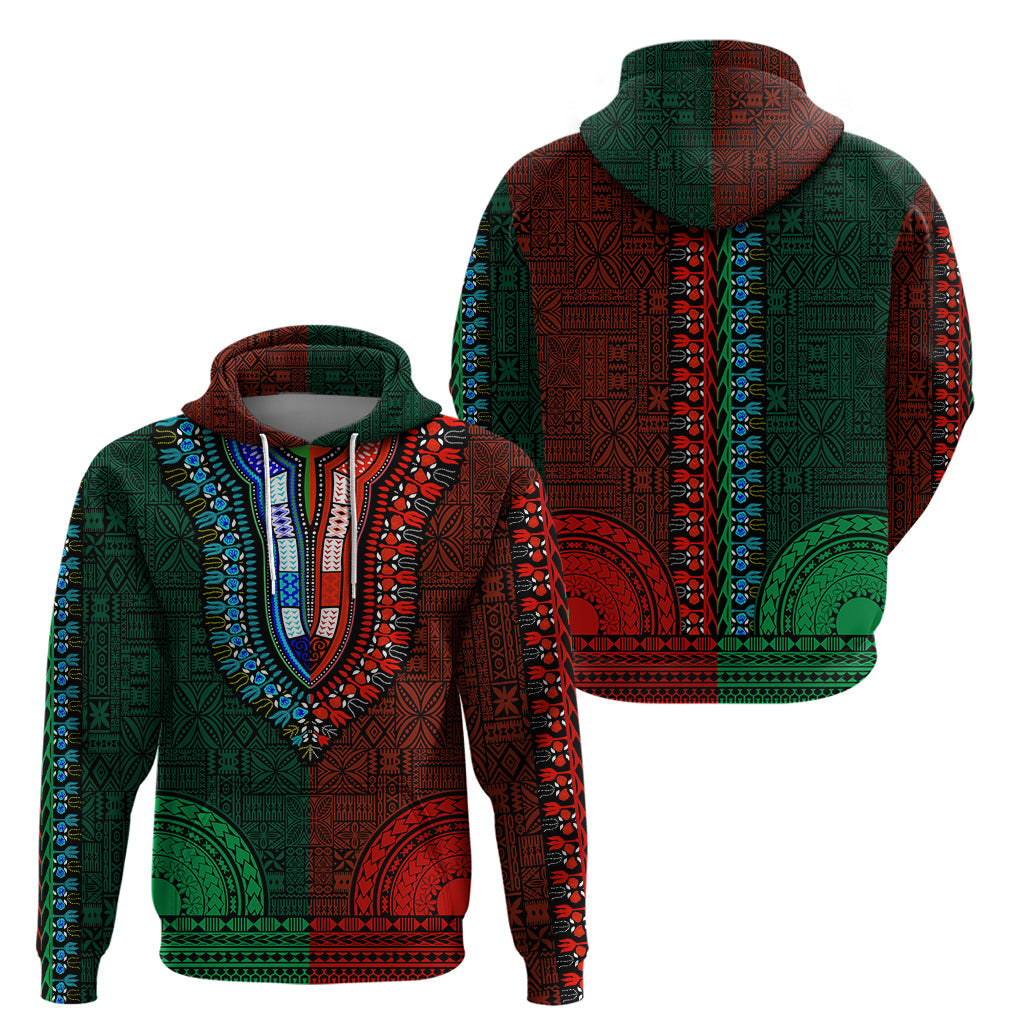 African Dashiki Hoodie With Tapa Pattern - Half Green and Red LT9