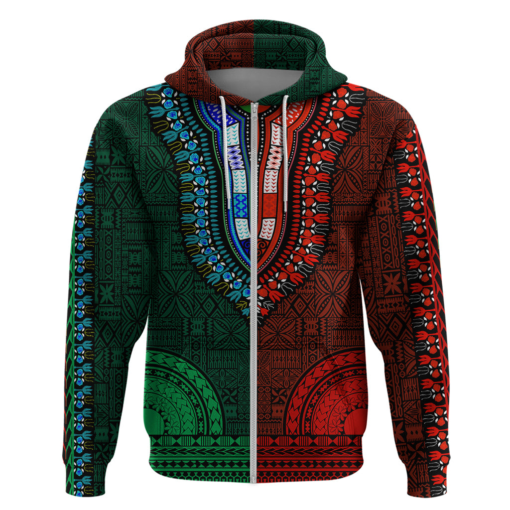 African Dashiki Hoodie With Tapa Pattern - Half Green and Red LT9