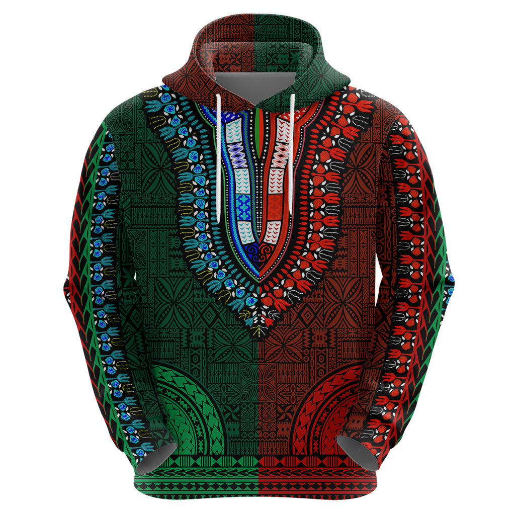 African Dashiki Hoodie With Tapa Pattern - Half Green and Red LT9