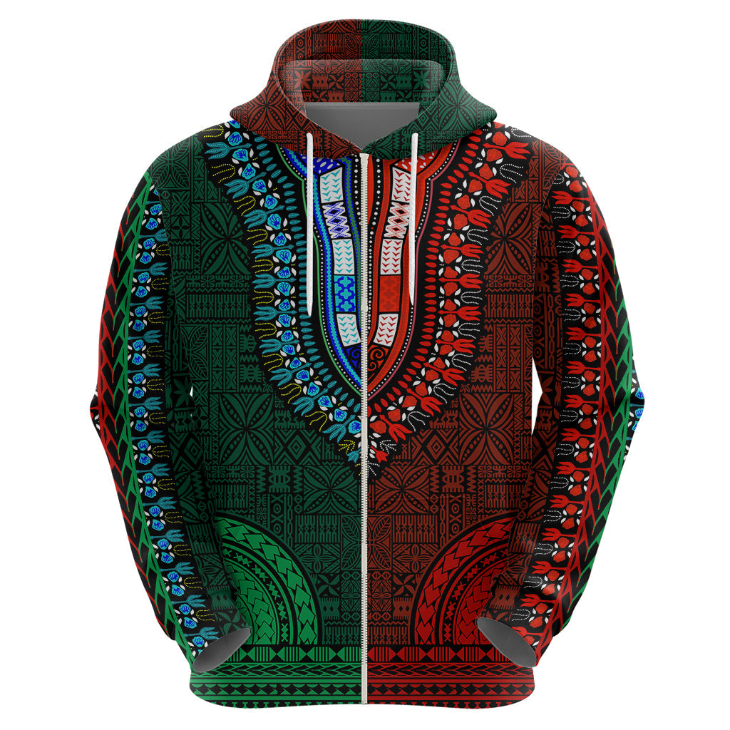 African Dashiki Hoodie With Tapa Pattern - Half Green and Red LT9