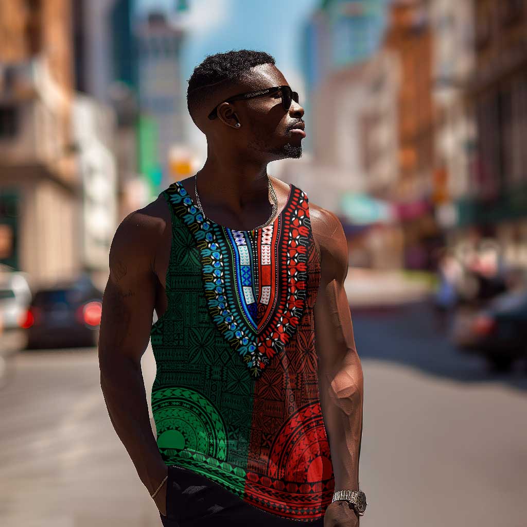 Green-red Dashiki and Tapa Pattern Men Tank Top Africa-Polynesia Together Culture LT9
