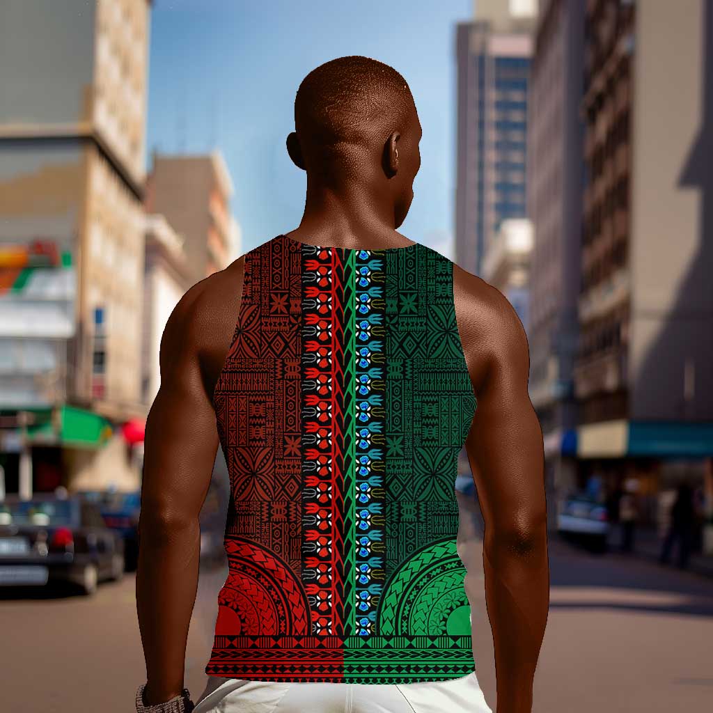 Green-red Dashiki and Tapa Pattern Men Tank Top Africa-Polynesia Together Culture LT9
