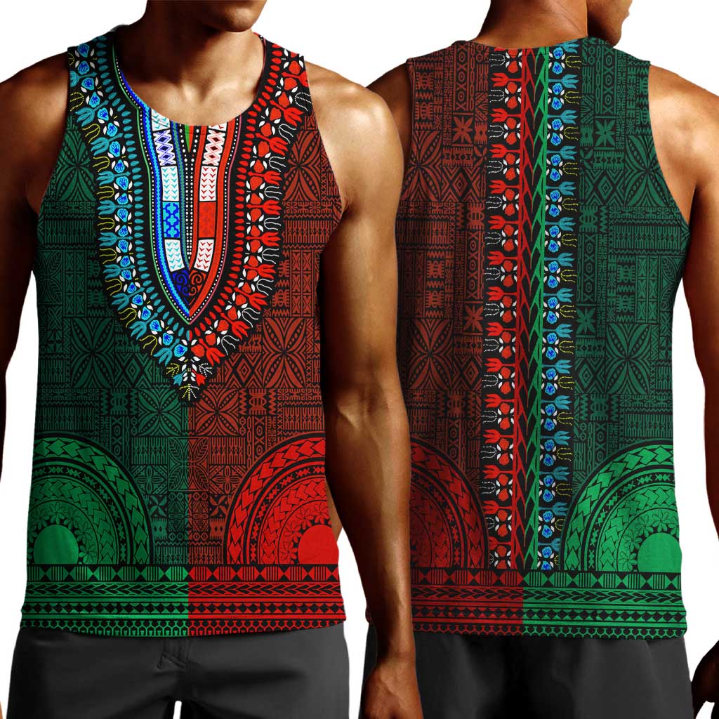 Green-red Dashiki and Tapa Pattern Men Tank Top Africa-Polynesia Together Culture LT9