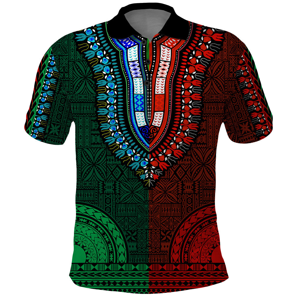 African Dashiki Polo Shirt With Tapa Pattern - Half Green and Red LT9