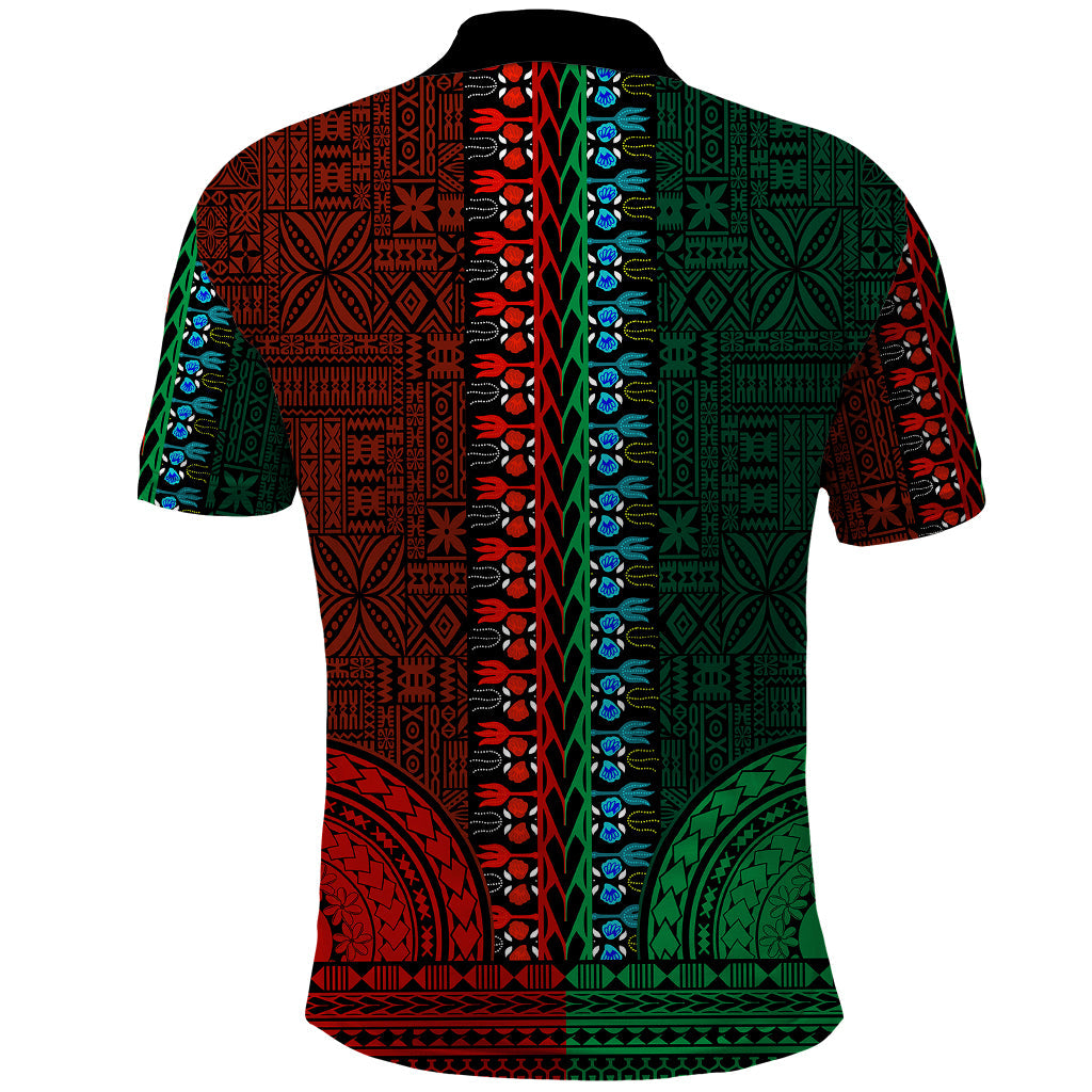 African Dashiki Polo Shirt With Tapa Pattern - Half Green and Red LT9