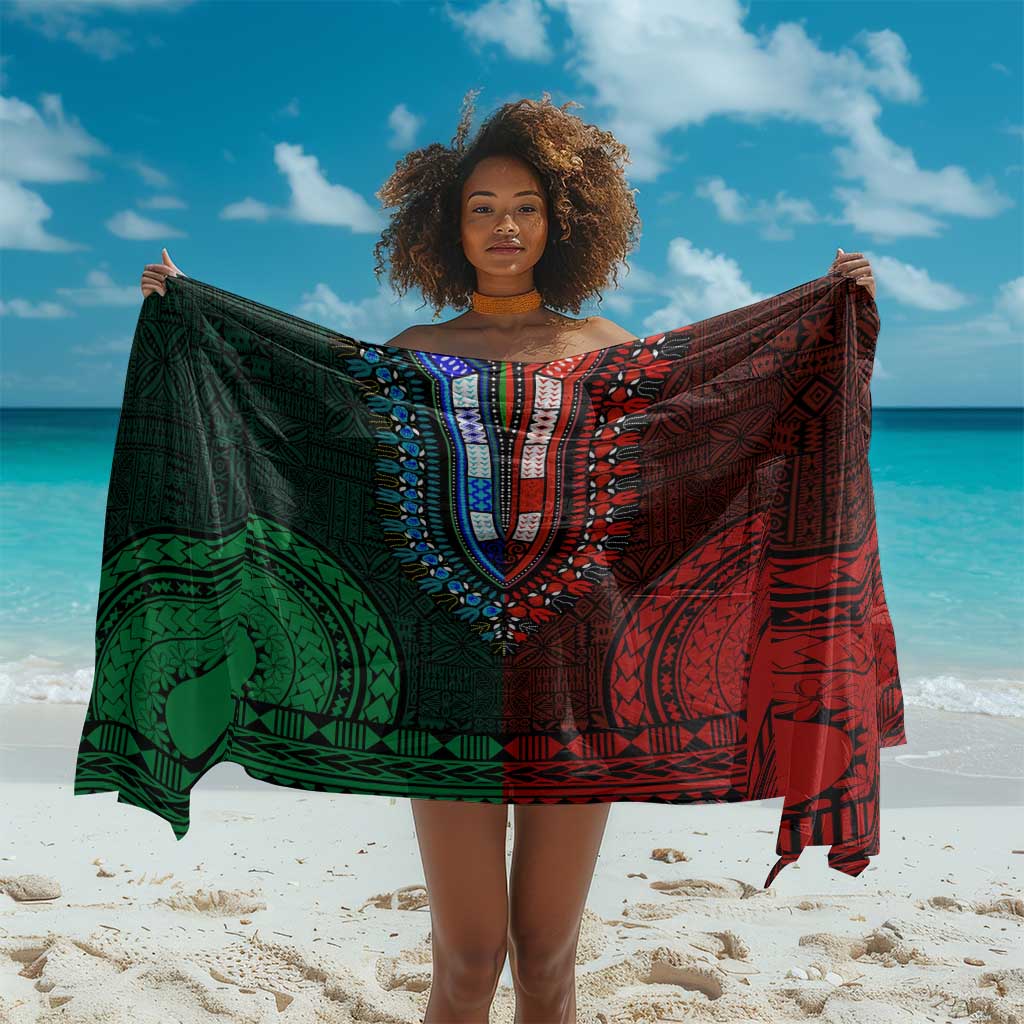Green-red Dashiki and Tapa Pattern Sarong Africa-Polynesia Together Culture LT9