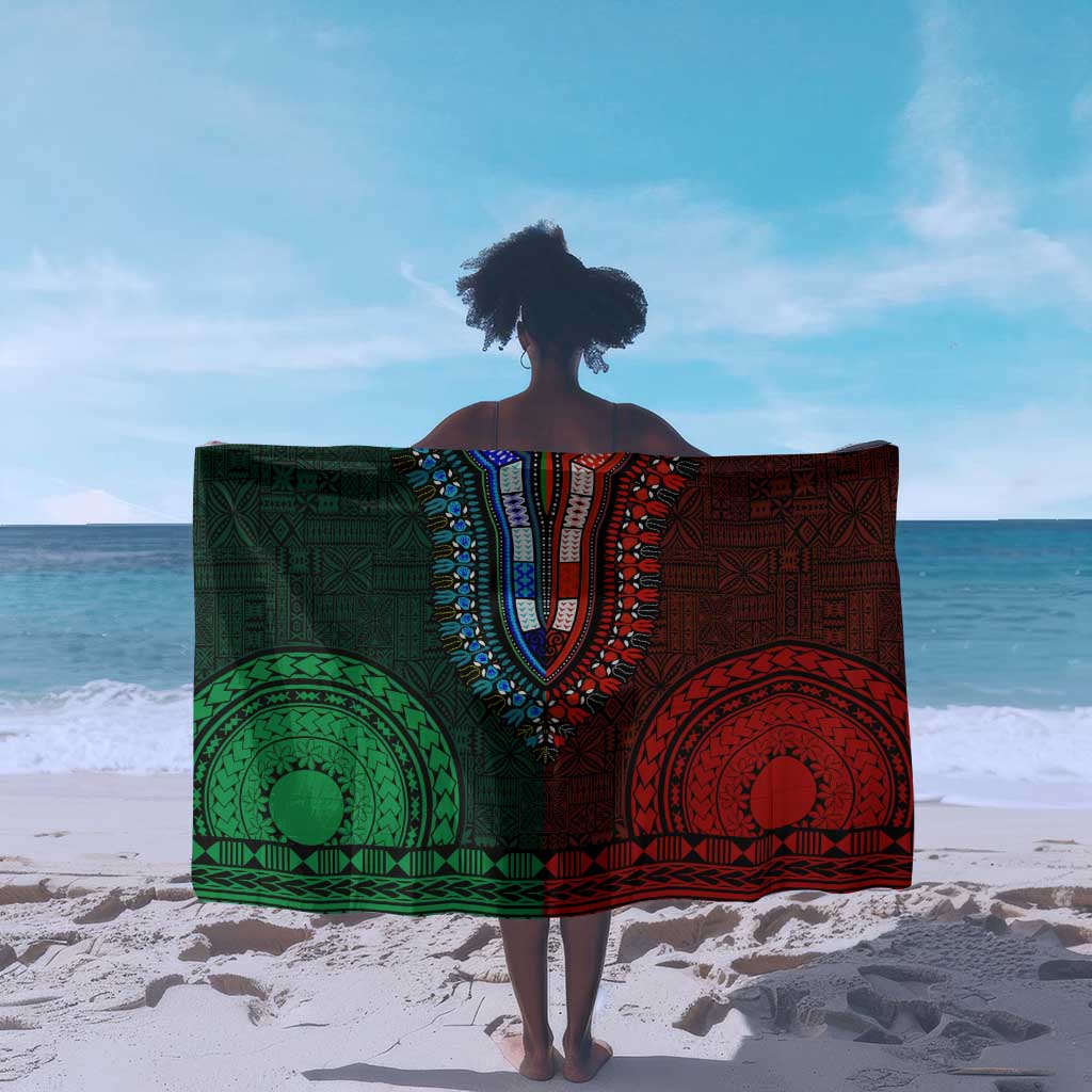 Green-red Dashiki and Tapa Pattern Sarong Africa-Polynesia Together Culture LT9