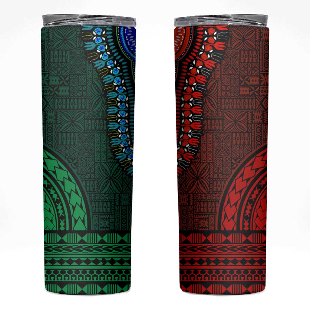 Green-red Dashiki and Tapa Pattern Skinny Tumbler Africa-Polynesia Together Culture LT9