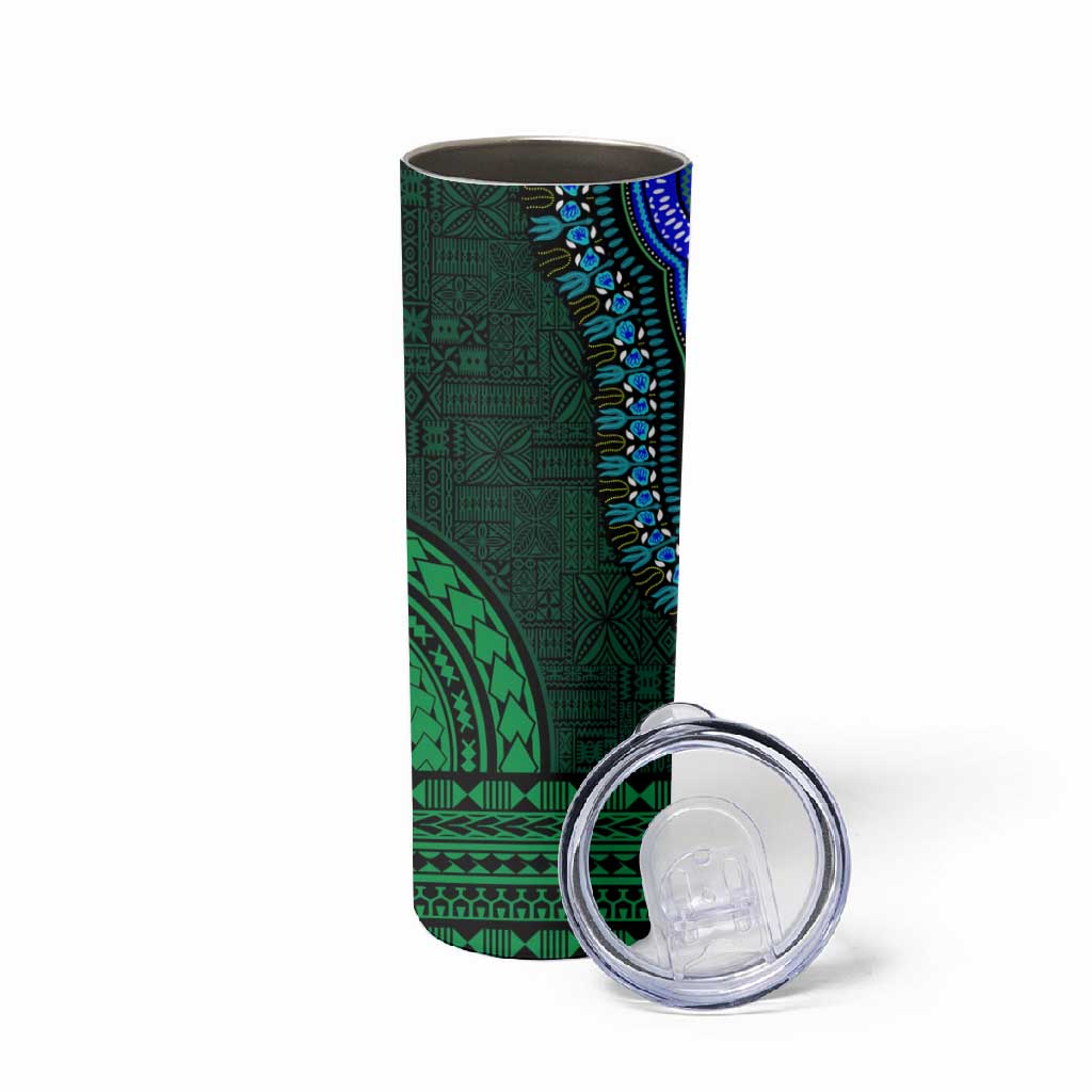 Green-red Dashiki and Tapa Pattern Skinny Tumbler Africa-Polynesia Together Culture LT9