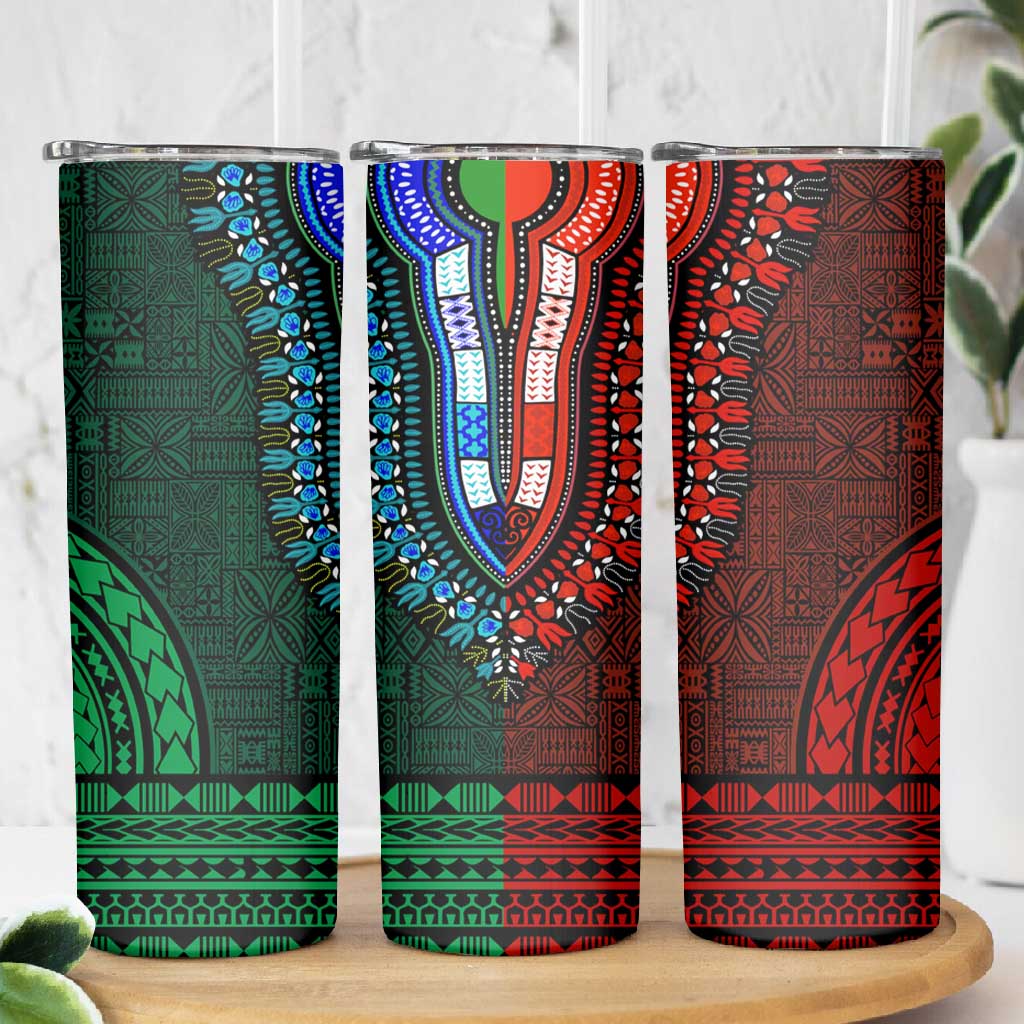 Green-red Dashiki and Tapa Pattern Skinny Tumbler Africa-Polynesia Together Culture LT9