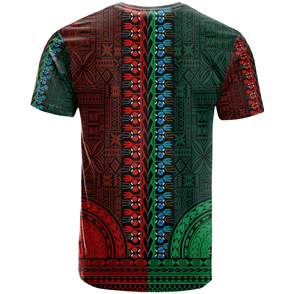 Green-red Dashiki and Tapa Pattern T shirt Africa-Polynesia Together Culture LT9