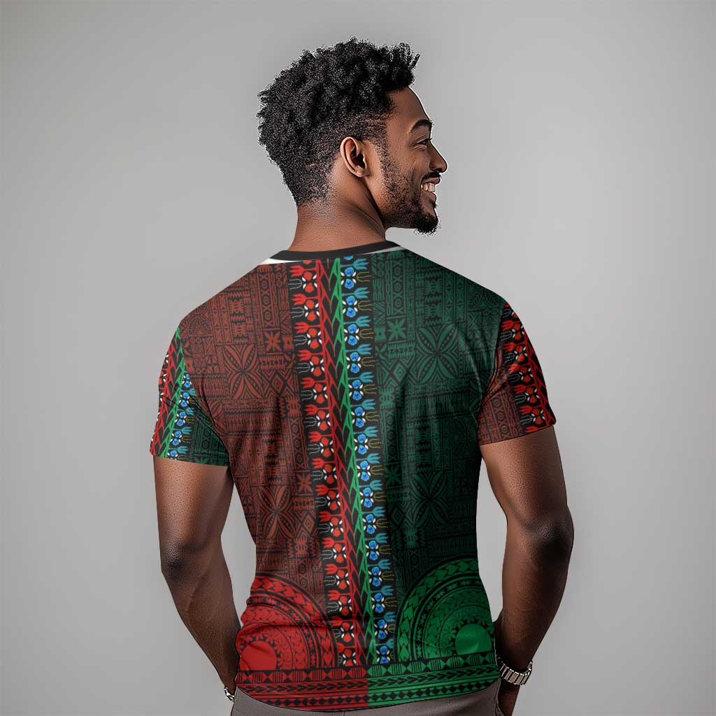 Green-red Dashiki and Tapa Pattern T shirt Africa-Polynesia Together Culture LT9