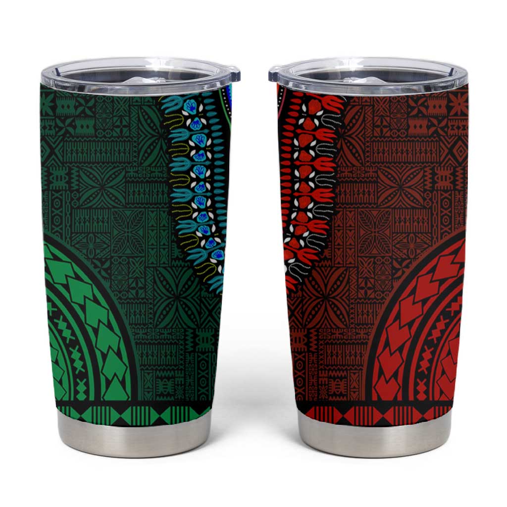 Green-red Dashiki and Tapa Pattern Tumbler Cup Africa-Polynesia Together Culture LT9
