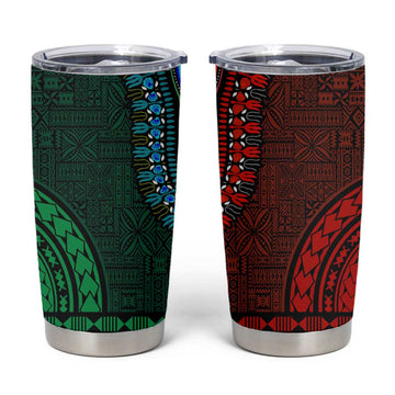Green-red Dashiki and Tapa Pattern Tumbler Cup Africa-Polynesia Together Culture LT9