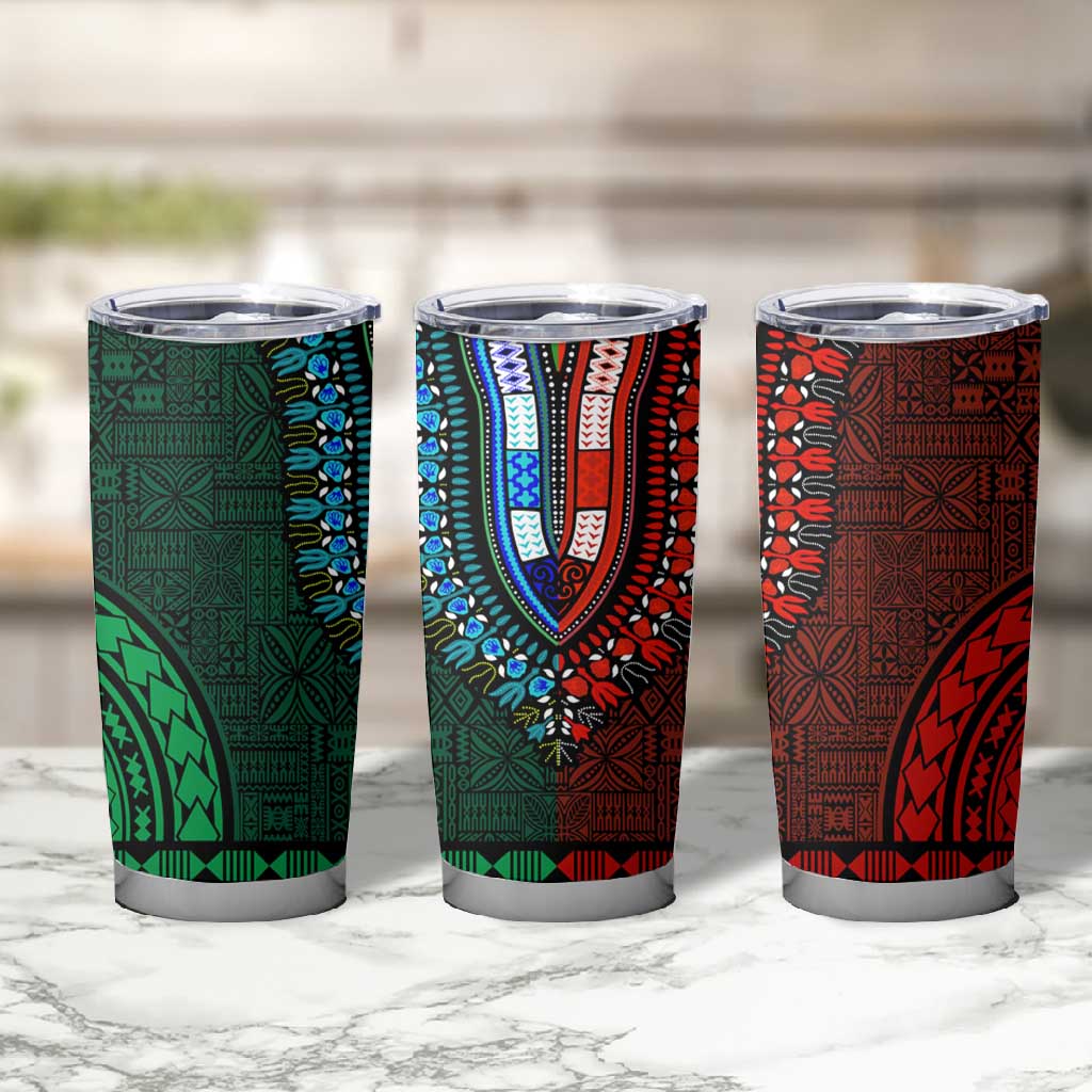 Green-red Dashiki and Tapa Pattern Tumbler Cup Africa-Polynesia Together Culture LT9