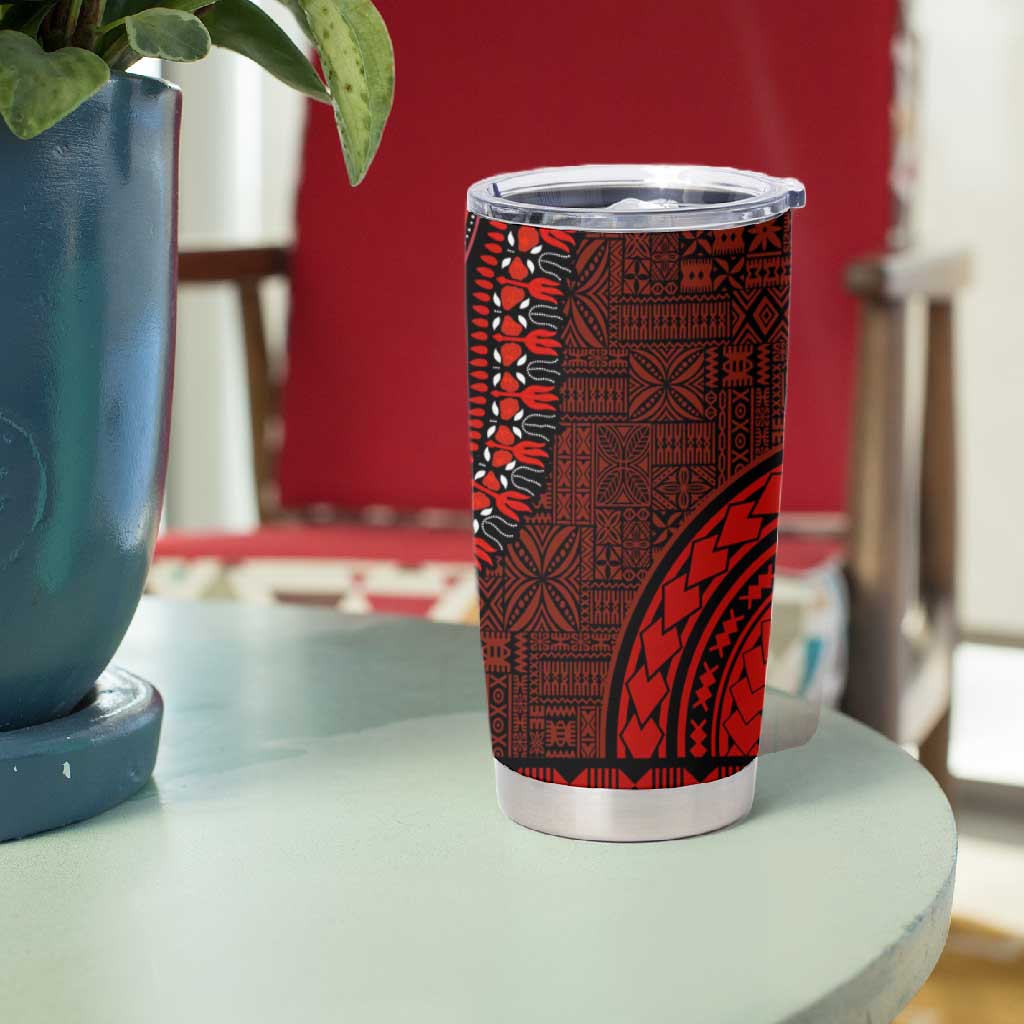 Green-red Dashiki and Tapa Pattern Tumbler Cup Africa-Polynesia Together Culture LT9