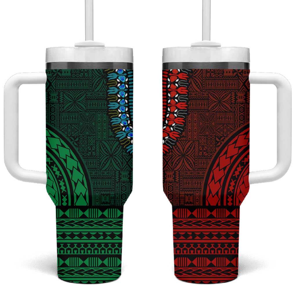 Green-red Dashiki and Tapa Pattern Tumbler With Handle Africa-Polynesia Together Culture LT9