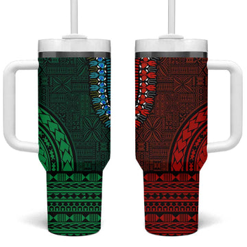 Green-red Dashiki and Tapa Pattern Tumbler With Handle Africa-Polynesia Together Culture LT9