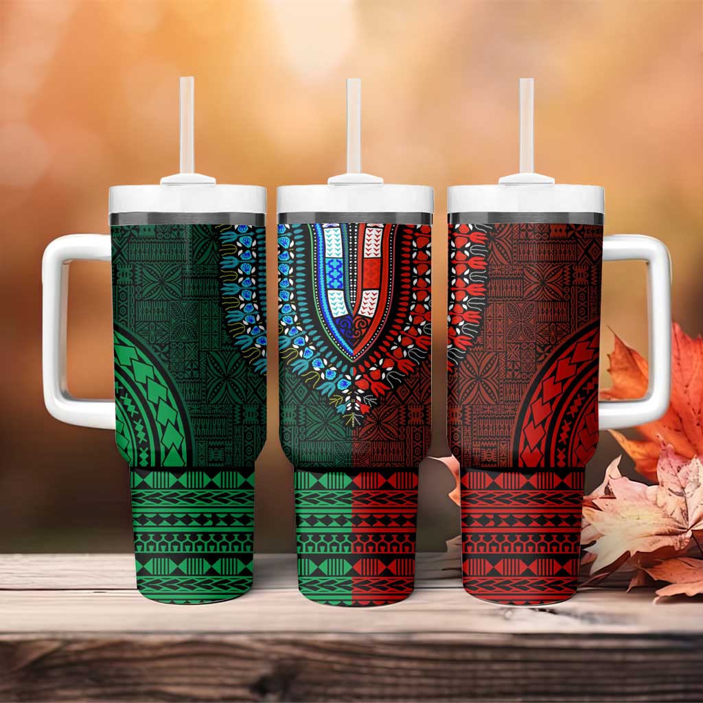 Green-red Dashiki and Tapa Pattern Tumbler With Handle Africa-Polynesia Together Culture LT9