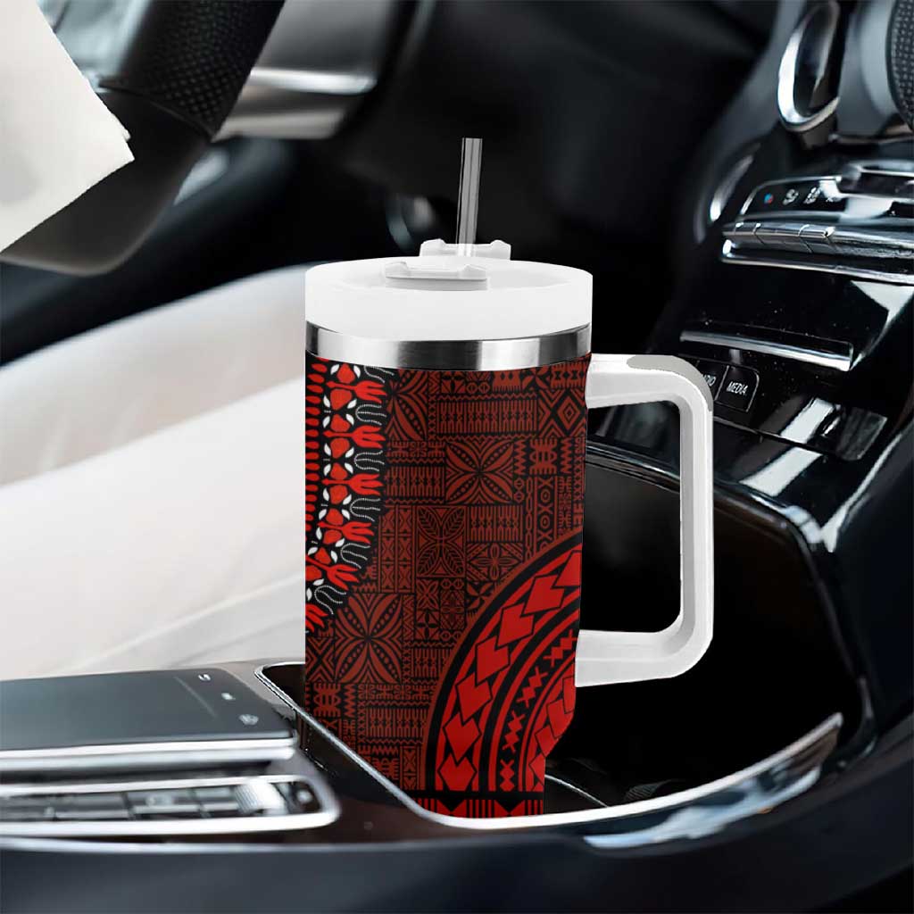Green-red Dashiki and Tapa Pattern Tumbler With Handle Africa-Polynesia Together Culture LT9