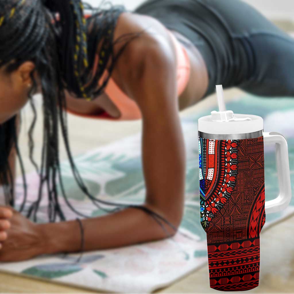 Green-red Dashiki and Tapa Pattern Tumbler With Handle Africa-Polynesia Together Culture LT9