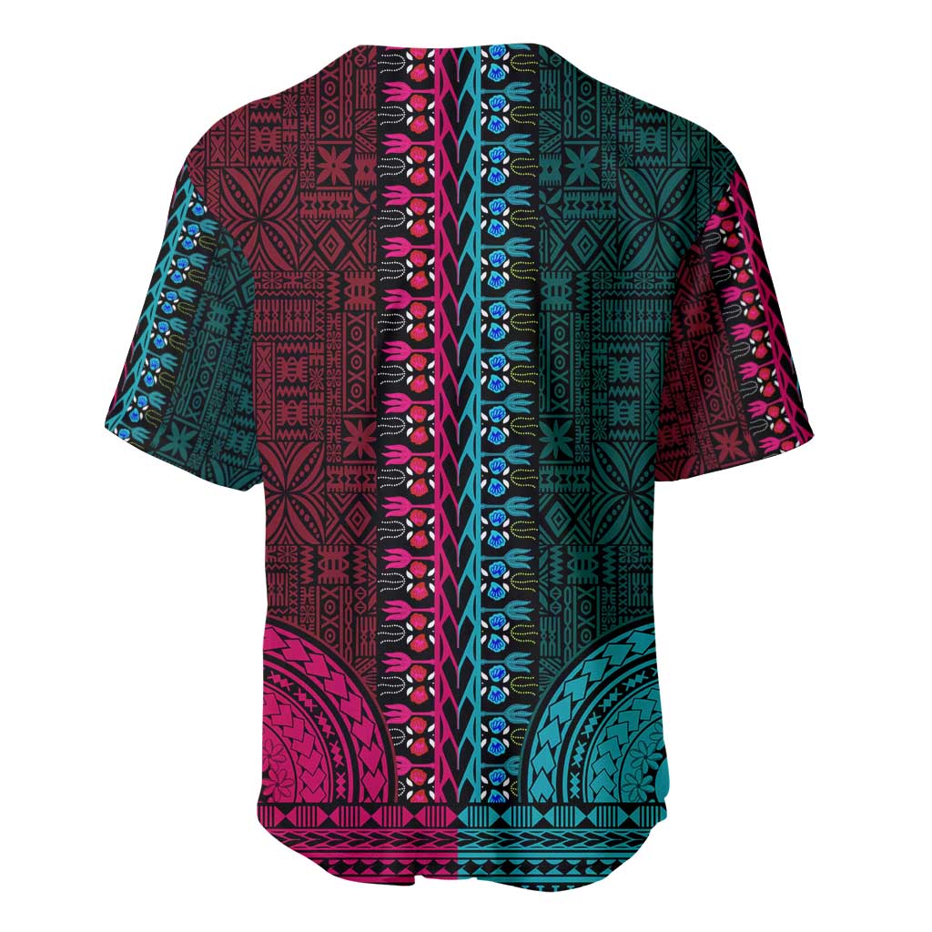 Teal-pink Dashiki and Tapa Pattern Baseball Jersey Africa-Polynesia Together Culture LT9