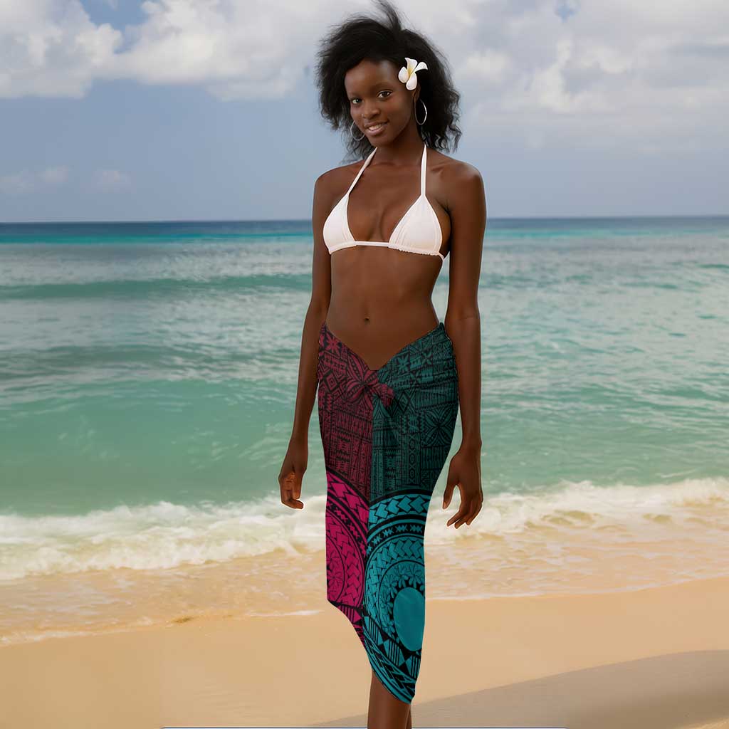 Teal-pink Dashiki and Tapa Pattern Sarong Africa-Polynesia Together Culture LT9