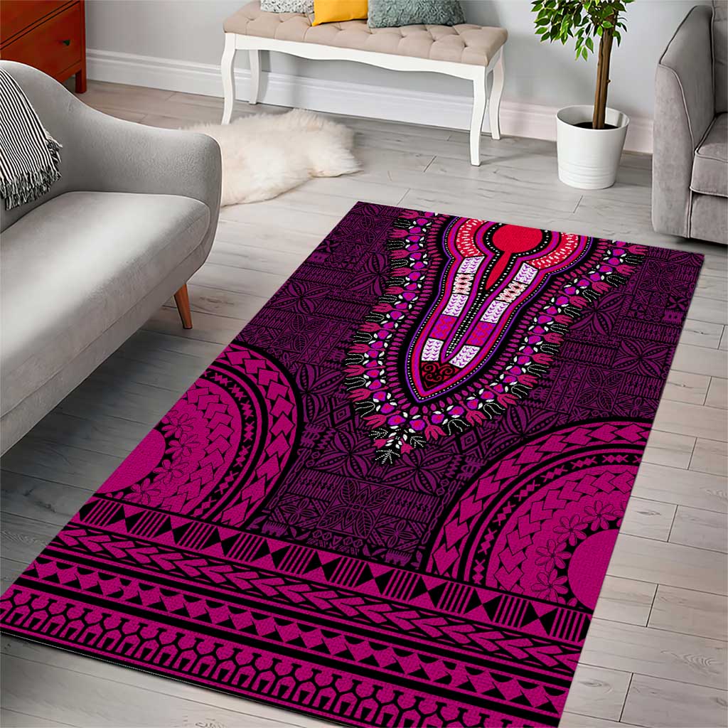 Pink Dashiki and Tapa Pattern Area Rug Africa-Polynesia Together Culture LT9