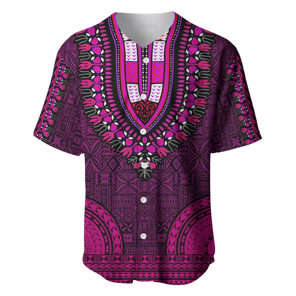 Pink Dashiki and Tapa Pattern Baseball Jersey Africa-Polynesia Together Culture LT9