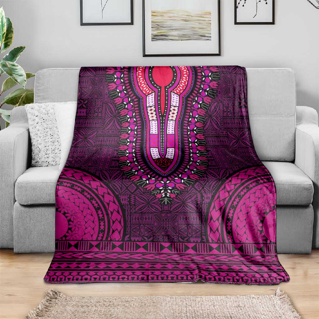 Pink Dashiki and Tapa Pattern Blanket Africa-Polynesia Together Culture LT9