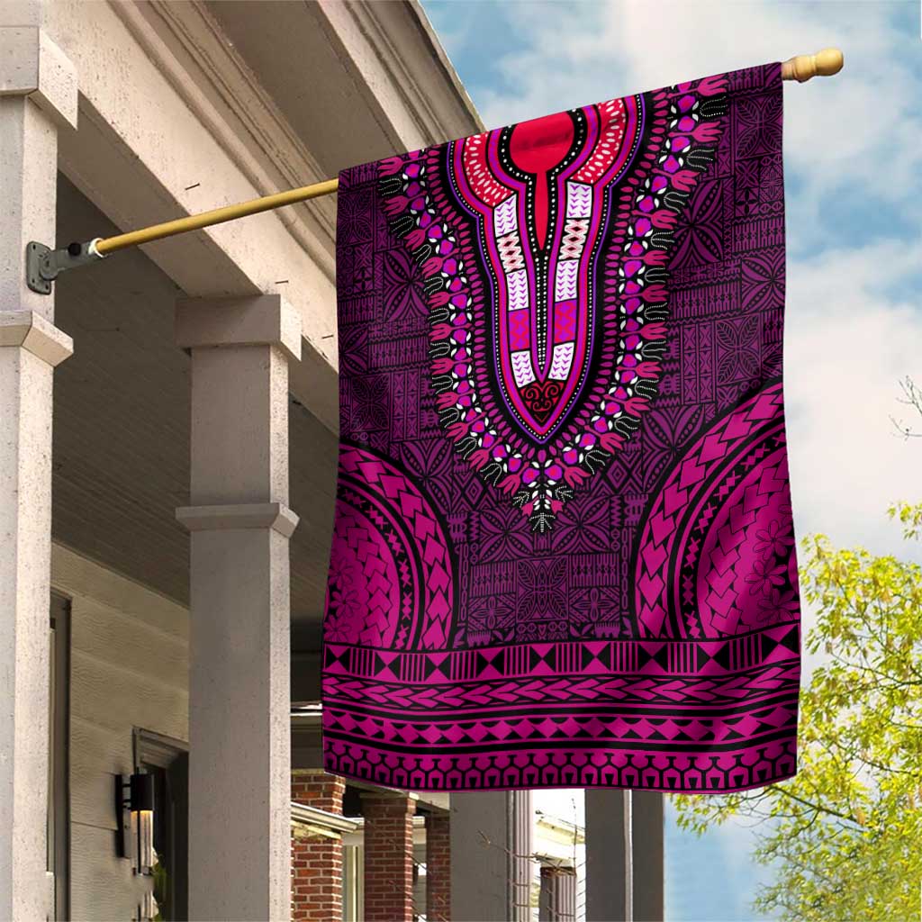 Pink Dashiki and Tapa Pattern Garden Flag Africa-Polynesia Together Culture LT9