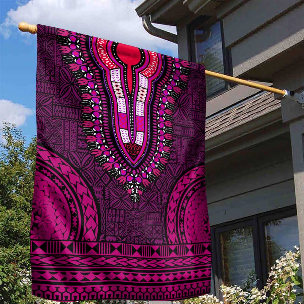 Pink Dashiki and Tapa Pattern Garden Flag Africa-Polynesia Together Culture LT9