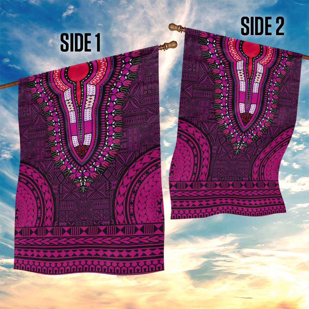 Pink Dashiki and Tapa Pattern Garden Flag Africa-Polynesia Together Culture LT9